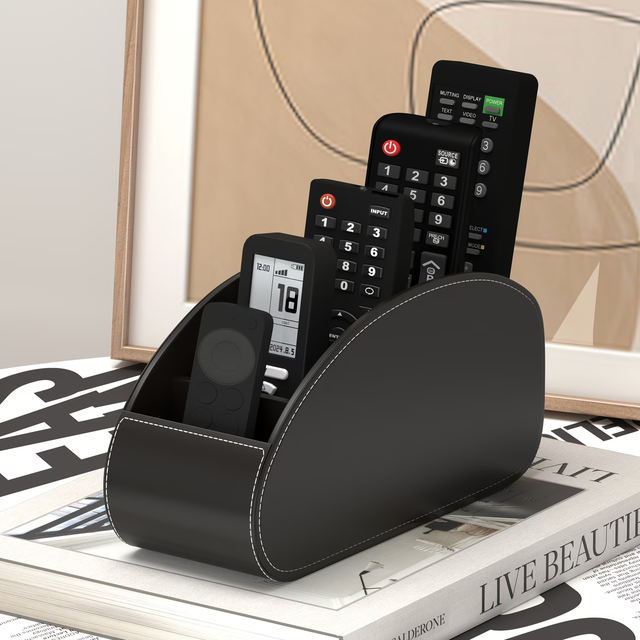 PU Leather Remote Control Holder Multi Functional Desktop Organizer Storage Box for Living Room and Bedside Table
