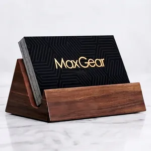 Porte-cartes de visite et organisateur de bureau en bois d'acacia écologique fait main, design moderne pour la maison et le bureau - Product Image 1