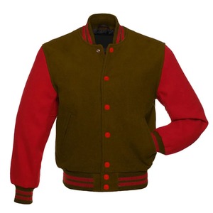 Premium Winter Hooded Letterman Baseball Varsity Bomber Jacket Red Wool & Leather Sleeves High School Canvas - Product Image 3