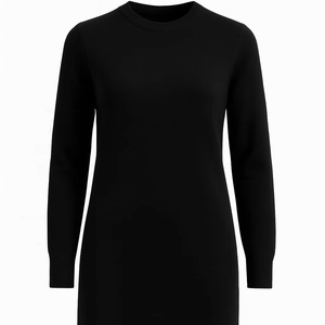 <b>Women's</b> 100% Superfine Knitted <b>Wool</b> <b>Dress</b> Classic Crew Neck Bodycon Knee-Length Long Sweater with Regular Fit Solid Pattern - Product Image 1
