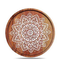 Plateau sculpté à la main rond en bois décoratif rustique Table basse plateau ferme plateau décoratif arrondi pour la cuisine - Product Image 1