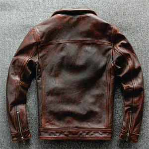 Veste de motard rétro pour homme sur mesure, lavage vintage, cuir de veau véritable, coupe slim surdimensionnée, col à revers, saison d'automne - Product Image 5