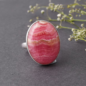 <b>Large</b> Size Natural Rhodochrosite Gemstone Cluster <b>Ring</b> Paved Inlay Jewelry - Product Image 2