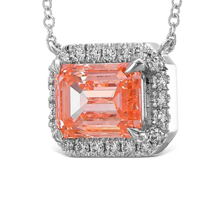 Colgante Solitario con Halo de Diamante Cultivado en Laboratorio, Corte Esmeralda Rosa Fantasía de 1 Quilate, Claridad VS, Certificado IGI, Oro de 14K, Joyería Fina para Mujer - Product Image 4