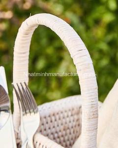 Panier de rangement double en rotin blanc, tissé à la main en rotin naturel, avec poignée, divisé en 2 compartiments, - Product Image 2