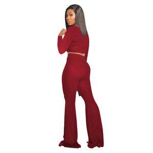 <b>Womens</b> Long Sleeve <b>Crop</b> Top & High-Waist Flare Pants and Zip Hoodie & High-Waisted <b>Legging</b> Set - Product Image 4