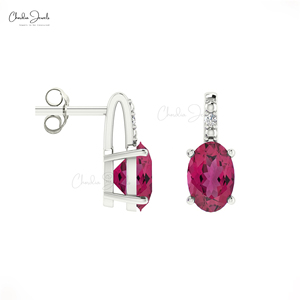 2024 productos más vendidos 0,88 Ct turmalina rosa y pavé tachuelas de diamante blanco 14K oro sólido dos piedras señoras pendientes joyería - Product Image 2
