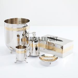 Juego de baño de lujo Metal de acero inoxidable Acabado mate con diseño de base dorada - Product Image 2