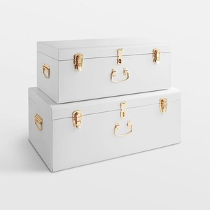 Juego de 3 Cajas de Almacenamiento de Metal Hechas a Mano en Blanco y Dorado, Caja de Almacenamiento de Estaño Negra Encajada - Product Image 1