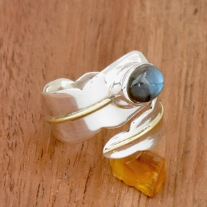 Labradorite <b>Adjustable</b> <b>Ring</b> <b>Sterling</b> <b>Silver</b> Wide Band Gift <b>Ring</b> - Product Image 2