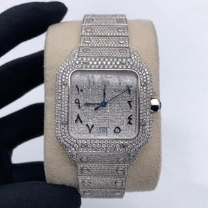 Montre-bracelet en acier inoxydable de haute qualité carré antique nouveau motif fantaisie exclusif coupe brillante entièrement glacé - Product Image 1