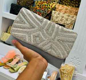 Handmade Designer Jute Bridal Evening Clutches with <b>Crystal</b> Stone Beaded Embroidery Ideal for Special Occasions & Elegant Events - Product Image 5