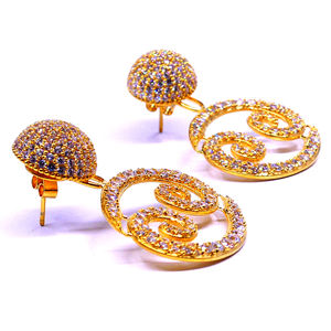 Moda 925 plata esterlina chapado en oro joyería Topacio blanco piedras preciosas mujeres desgaste encanto pendiente conjunto - Product Image 3