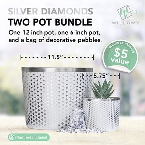 กระถางชุบสังกะสีสีเงินใบใหญ่กระถางต้นไม้ดีไซน์เพชรสีขาวสำหรับตกแต่งบ้านและสวน - Product Image 4