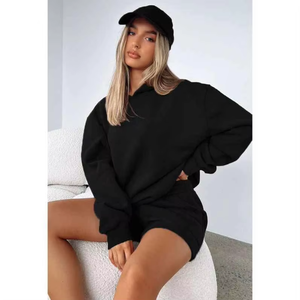 Ensemble sweat à capuche et short oversize pour femme, mode décontractée urbaine, uni, doux, 100% coton, coupe décontractée, vêtements d'été, écologique - Product Image 5