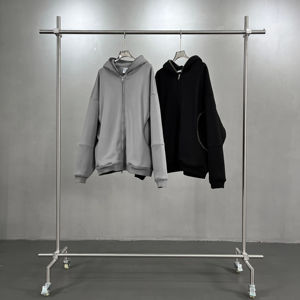 2025 Nueva Sudadera con capucha de lana para hombre con bolsillos laterales bordado de doble cremallera-Técnica de lavado con ácido de patrón sólido - Product Image 3