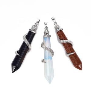 Campuran Batu Permata Pesona Ular Heksagonal Lapis Batu Pasir <span class=keywords><strong>Opalite</strong></span> Jelas Rose Quartz Kristal Batu Liontin untuk Membuat Perhiasan 10X65Mm - Product Image 2