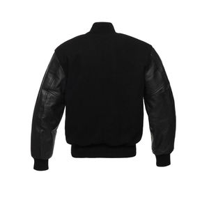 Chaqueta Estilo Universitario Negra para Hombre, Mangas Estilo Cuero, Cierre de Botones a Presión, Ropa Urbana Premium, Prenda Exterior Informal de Moda - Product Image 3