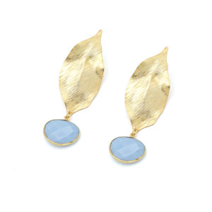 Dua Trendy <b>Blue</b> <b>Opal</b> Drop <b>Earrings</b> Handcrafted Brass 18K Gold Plated Wedding Statement Jewelry for Women - Product Image 2