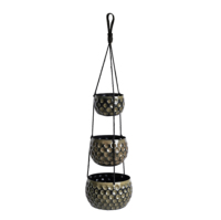 Jardinière suspendue à 3 niveaux en cuivre martelé et en métal Panier à chaîne décoratif suspendu pour intérieur extérieur balcon jardin décoration intérieure