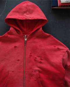 Logo de marque personnalisé Sweat à capuche court à double fermeture éclair 450GSM Sweat à capuche lourd à double fermeture éclair Distressed - Product Image 4