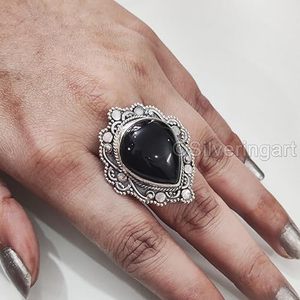 Women's <b>Ring</b> Natural <b>Black</b> <b>Onyx</b> Gemstone December Birthstone Huge Cocktail <b>Ring</b> Handmade Jewelry 925 Sterling Silver <b>Ring</b> - Product Image 2
