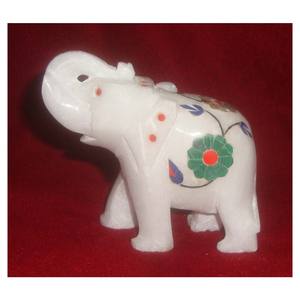 รูปช้างฝังหินอ่อน Alabaster สีขาวบริสุทธิ์สำหรับของขวัญขององค์กรและของตกแต่งบ้านด้วยความมันวาว - Product Image 1