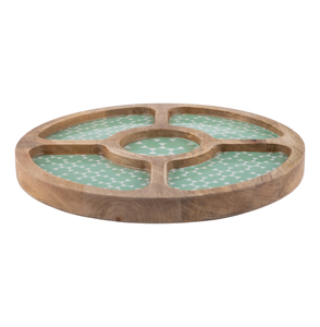 Plato redondo de madera para aperitivos con 5 compartimentos Bandeja decorativa de madera de mango para servir con base impresa para frutas secas Snacks Dulces - Product Image 4