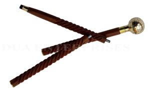 Palo de bastón con perilla de mango de globo de latón con palo de madera hermoso diseño de cuerda de latón bastón de madera - Product Image 2