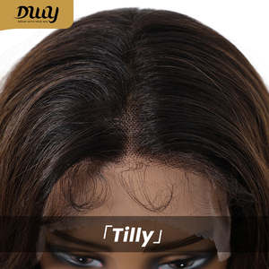Tilly-DWY 13x6 Filter Lace Front <b>Wig</b> Free Part Medium-Length Wavy Layered Long Curly Wavy Brown <b>Black</b> Dark Roots Transparent - Product Image 6
