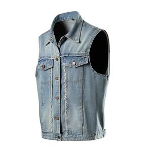 2025 <b>Men's</b> Sleeveless Blue <b>Denim</b> <b>Vest</b> Factory Price Cowboy Jacket Winter Breathable 100% Cotton High Street Style Customizable - Product Image 6