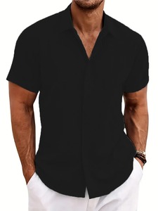 All Stretch Men's Satin <b>Dress</b> <b>Shirt</b> Business Casual <b>Short</b> <b>Sleeve</b> Professional Formal Anti-wrinkle Solid Color 100% Cotton - Product Image 3
