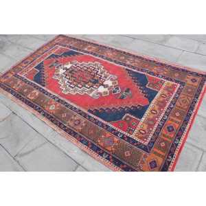 Turkish 4.5x7.7 ft Rug, Vintage Rug, <b>Red</b> Southwestern Rug <b>Wool</b> - Product Image 2