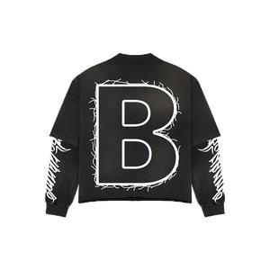 Camiseta de Manga Larga Unisex 2025 Personalizada con Efecto Desgastado, Doble Capa, 100% Algodón, Lavado Ácido, Peso Pesado - Product Image 2