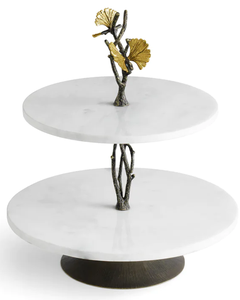 Accessoires de fête de mariage, support à gâteau décoratif en marbre à 2 niveaux, Tables à dessert, Tables à gâteau en métal et cristal pour gâteau de mariage - Product Image 2