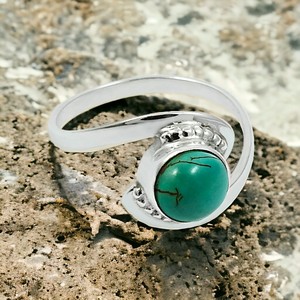 ธันวาคม Birthstone เครื่องประดับ 925 เงินสเตอร์ลิงธรรมชาติพลอยเทอร์ควอยซ์ทรงกลมแหวนโบฮีเมียนเครื่องประดับทําด้วยมือผู้ส่งออก - Product Image 2