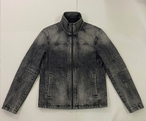Veste en jean slim délavée pour homme, col montant, fermeture éclair, décontractée, pour l'automne, longueur standard, couleur unie - Product Image 2