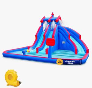Parque Acuático Inflable de PVC de Doble Carril, Castillo Hinchable para Niños con Tobogán de Agua y Pistola de Agua para el Patio Trasero - Product Image 5