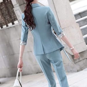 Conjunto de traje de mujer de manga larga de talla grande 2025, pantalones de negocios de Color sólido con botones, chaqueta, ropa de carrera de oficina, trajes de mujer, esmoquin - Product Image 1