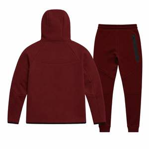 Ensemble de survêtement pour homme, veste à capuche zippée et pantalon de jogging en polaire technique, couleur marron, pour l'entraînement sportif et les activités physiques - Product Image 2