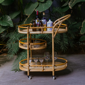 Bandeja de ratán de 3 niveles con ruedas para servir alimentos y bebidas en la casa. Bandeja para servir comida de ratán para hoteles, tiendas, cocinas - Product Image 1