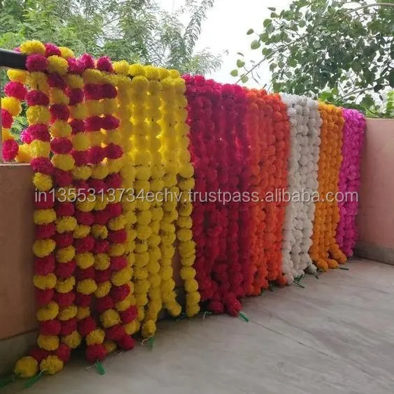Artificial Decorative Marigold Flower Garland Multi color flower strings for decoration Wedding backdrop decoration wreaths