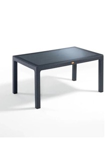 Ensemble de salle à manger pour jardin et patio Table de style rotin en plastique anthracite pour 4 personnes 70x120 cm avec dessus en verre et chaises sans accoudoirs - Product Image 2