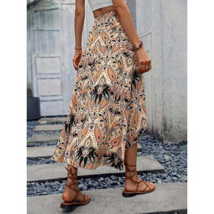 Women's High-Waisted <b>Floral</b> Patterned Asymmetrical Front <b>Long</b> Supreme <b>Skirt</b>, 33351 - patterned - Product Image 6