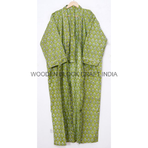 Robe longue Kimono en coton faite à la main pour femmes Robe traditionnelle japonaise à fleurs pour l'été Robe de chambre indienne imprimée à fleurs - Product Image 5