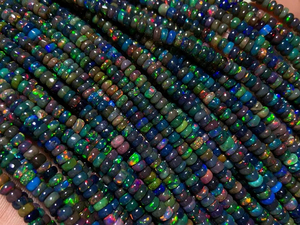 High Quality AA Grade <b>Black</b> Opal Welo Ethiopian Natural Multi-Fire Fire Beads 4-7mm Roundel Shape Third Party Appraised Jewelry - Product Image 4