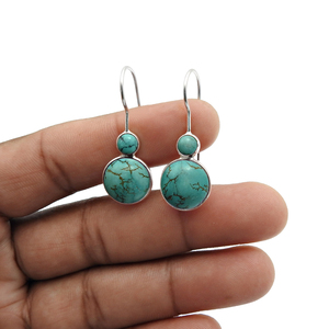 Lunette Set 925 Sterling Silver Natural Turquoise Gemstones Forme Ronde Classique Boho Dangle Boucles D'oreilles Décembre Birthstone Jewelry - Product Image 5