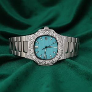 Montre automatique de luxe en moissanite glacée, acier inoxydable, cadran bleu, saphir, étanche, style diamant, pour homme et femme - Product Image 1
