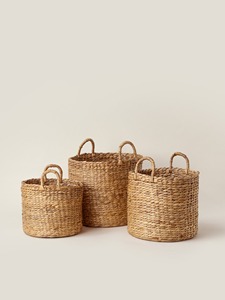 Vietnam Manufacturer <b>Round</b> Natural Water Hyacinth <b>Storage</b> <b>Basket</b> with Handles Holder Seagrass Organizer Laundry <b>Basket</b> - Product Image 3