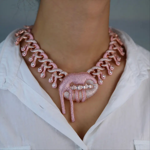 Collar Unisex con Cadena Cubana de Miami, Chapado en Oro Rosa de 14k, con Dije de Lágrima y Diamante Natural, Certificado por IGI - Product Image 6